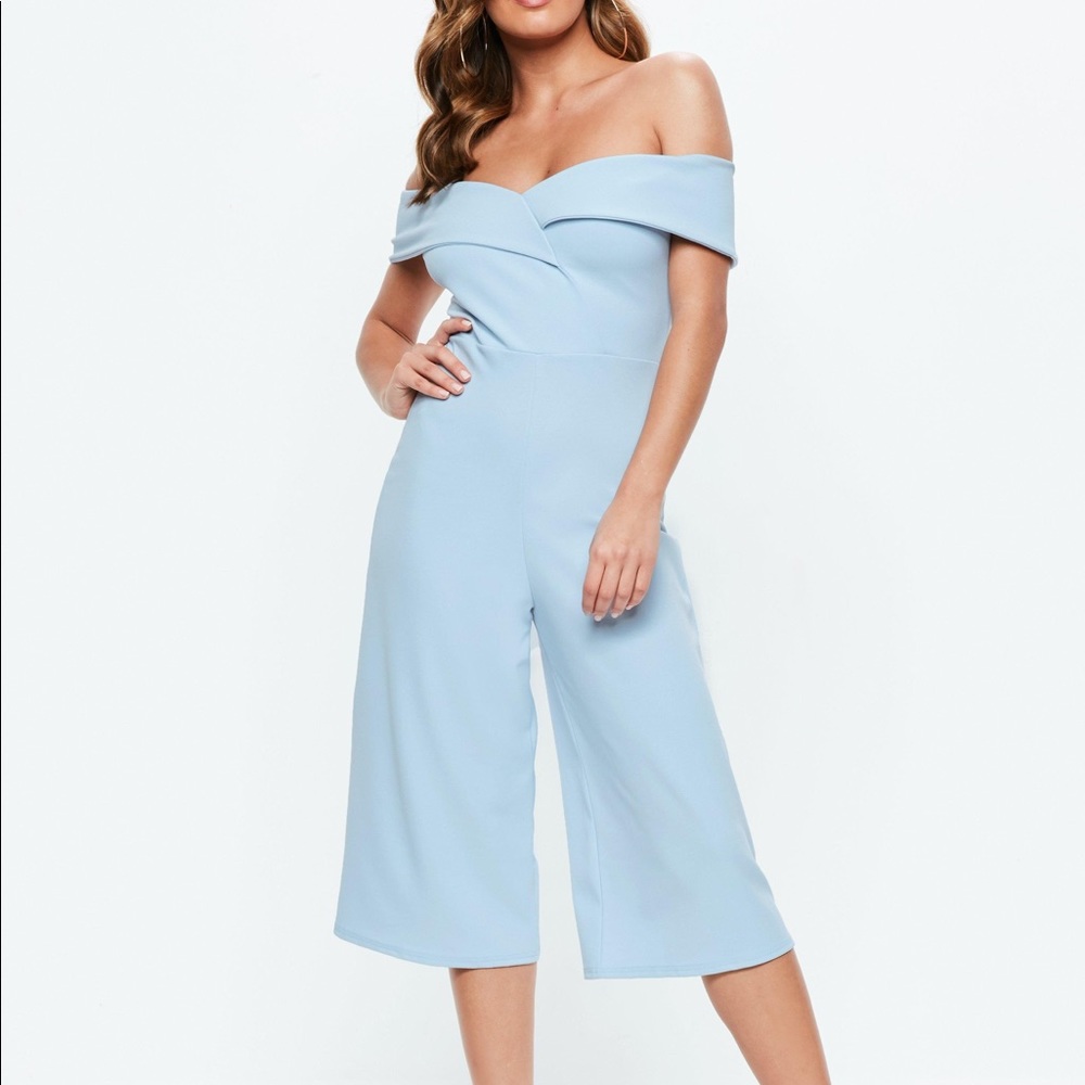 Powder Blue Bardot Culotte Jumpsuit